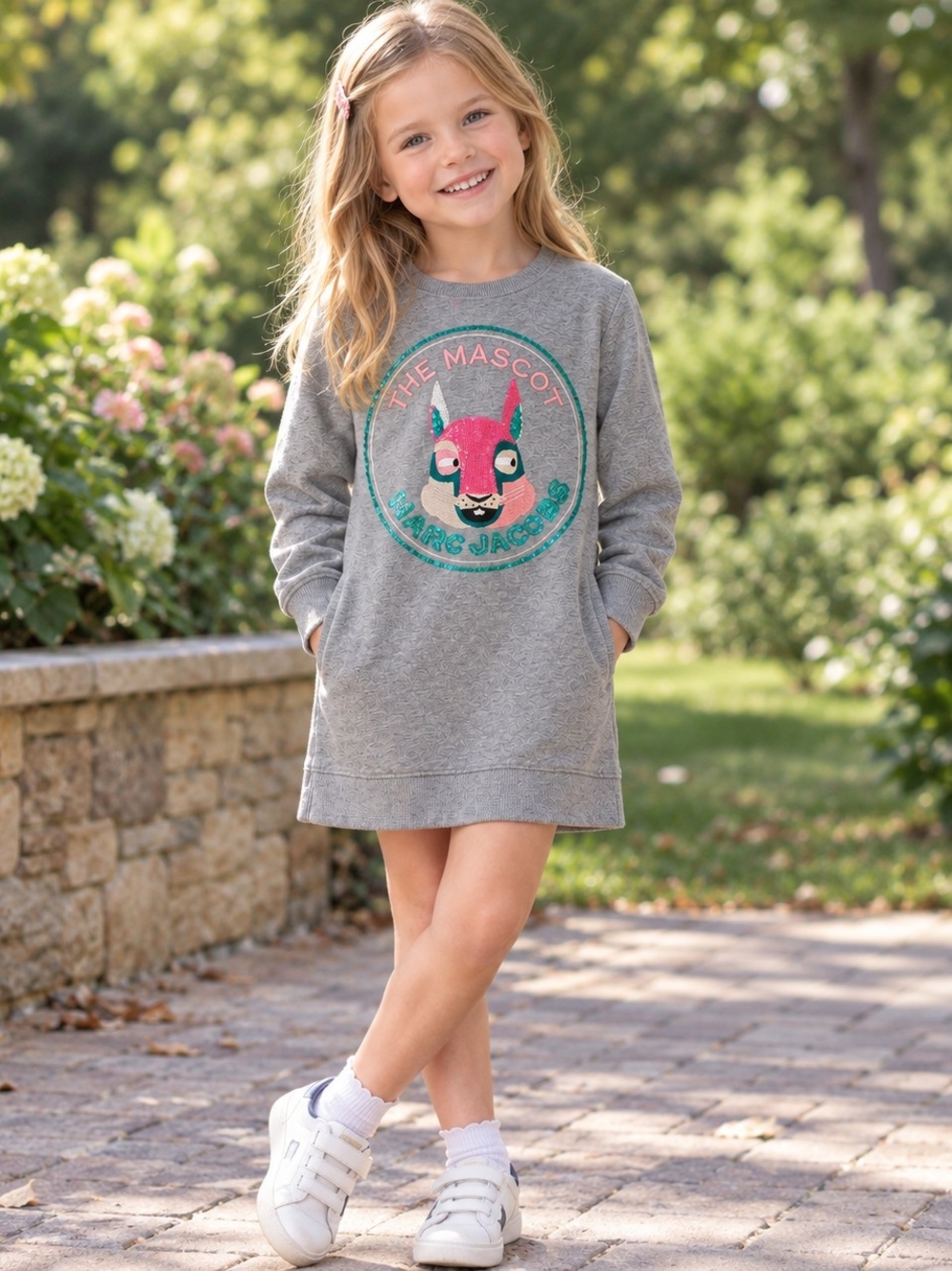 2/50 Marc Jacobs Gray Sweatshirt Dress with Pink & Teal Mascot